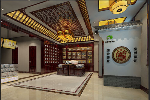 湖州古朴典雅的中式茶叶店大堂设计效果图