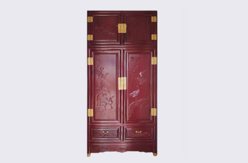 湖州高端中式家居装修深红色纯实木衣柜